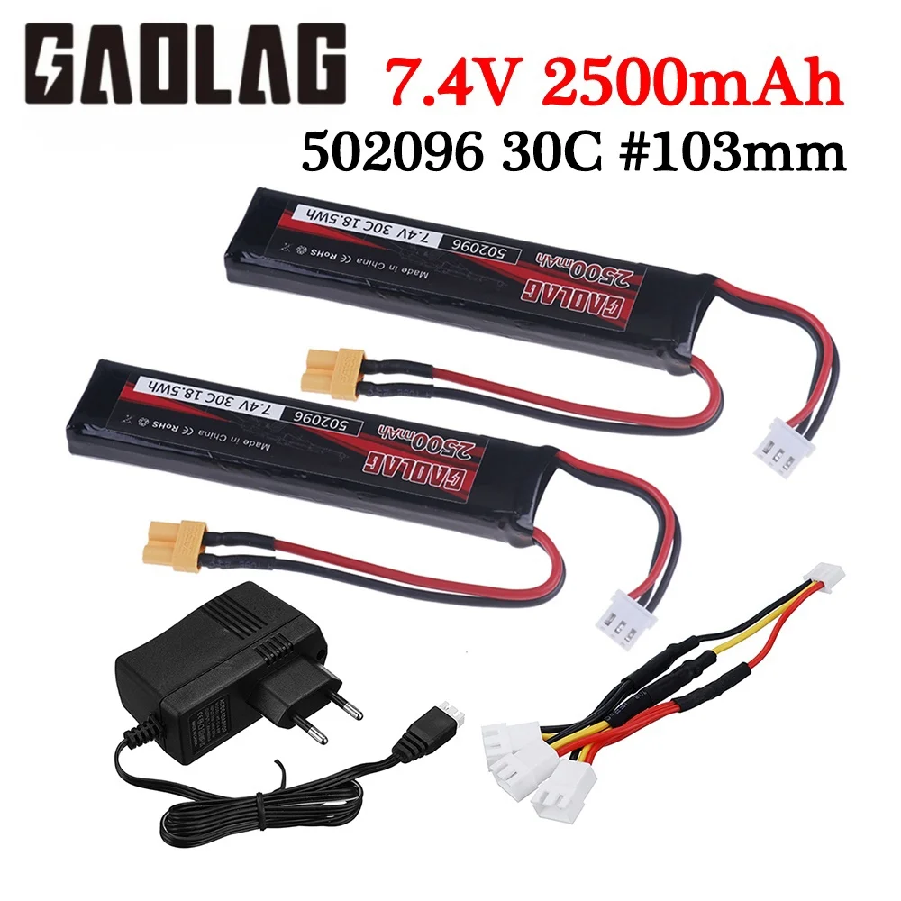 

(XT30 plug) Water Gun Battery 7.4v 2500mAh Lipo Battery Charger 2S for AKKU Mini Airsoft BB Air Pistol Electric Toys Guns Parts