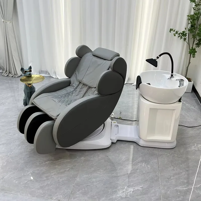 Electric Rotating Shampoo Bed With Foot Control For Barber Shop Scalp Care And Massage