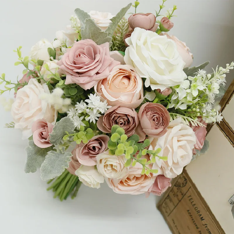 Boutonniere-ramillete de muñeca para el hogar, ramo de simulación Floral para boda, pasta de frijol de flores, 610