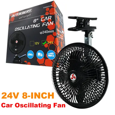 24V 8'' 여름 휴대용 회전식 자동차 트럭 냉각 진동 팬 천장 여행 자동 전기 쿨러 8인치에 조절 가능한 클립