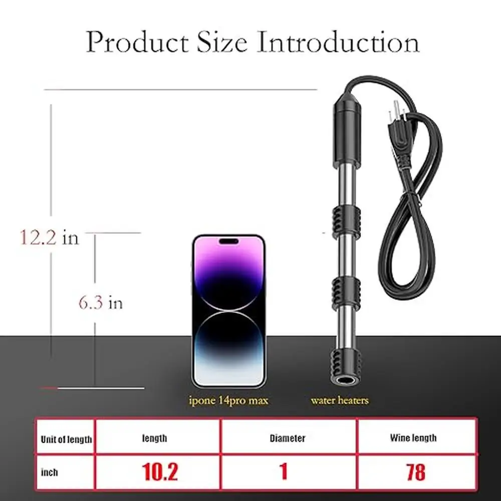 Portable Stainless Steel Water Heater Electric Heater with Liquid Crystal Thermometer Fast Burning Speed Longer Service Life