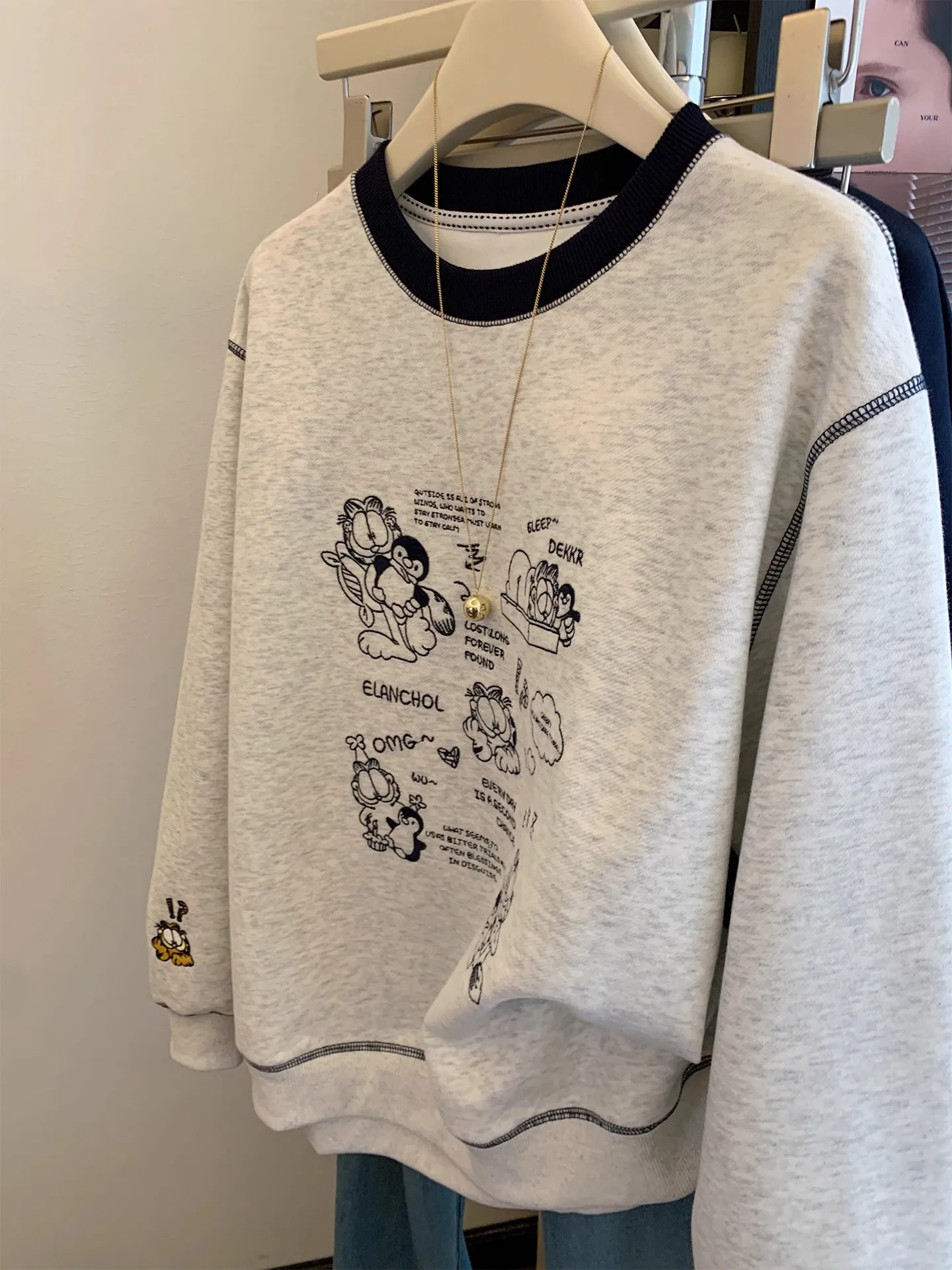 كبير جدا 300 Pou اللون Blo جولة Ne المطرزة هوديي المرأة ربيع الخريف رقيقة كسول Sle حجم صغير