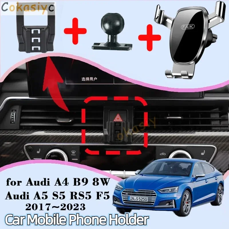 Car Mobile Phone Holder For Audi A4 B9 8W A5 S5 RS5 F5 2017~2023 360 Degree Rotating GPS Navigation Mount Support Accessories