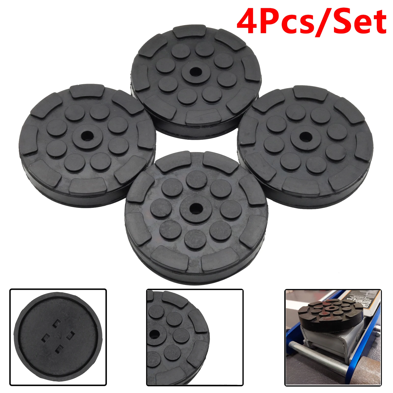 4er-Set Wagenheber-Gummipads 120 mm Durchmesser – Rahmenadapter für Knieheber und 2-Säulen-Hebebühnen im Kfz-Bereich