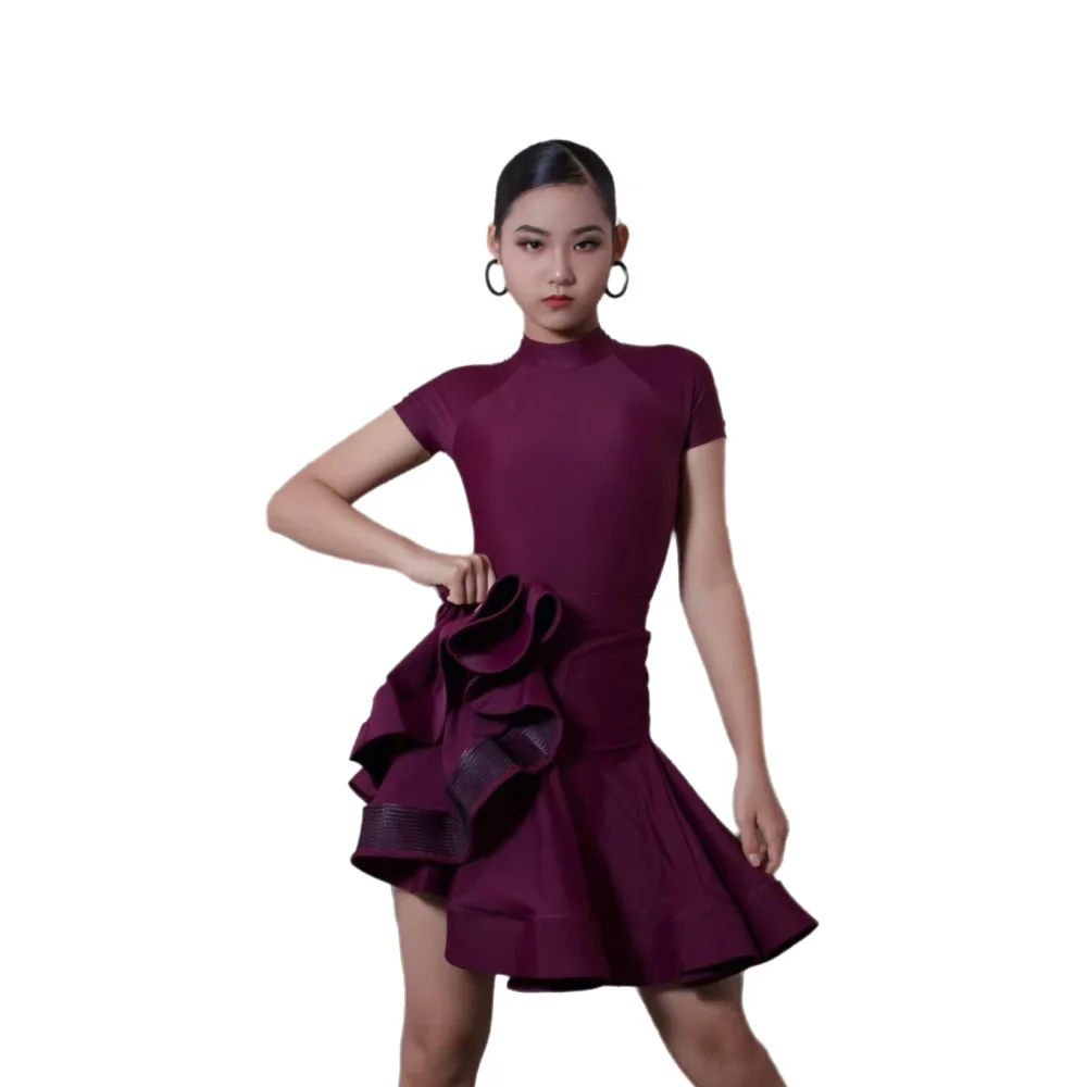 

Детский костюм из нейлоновой ткани европейского стандарта для латинских танцоров, высококачественная индивидуальная юбка из рыбьей кости, костюм для выступлений