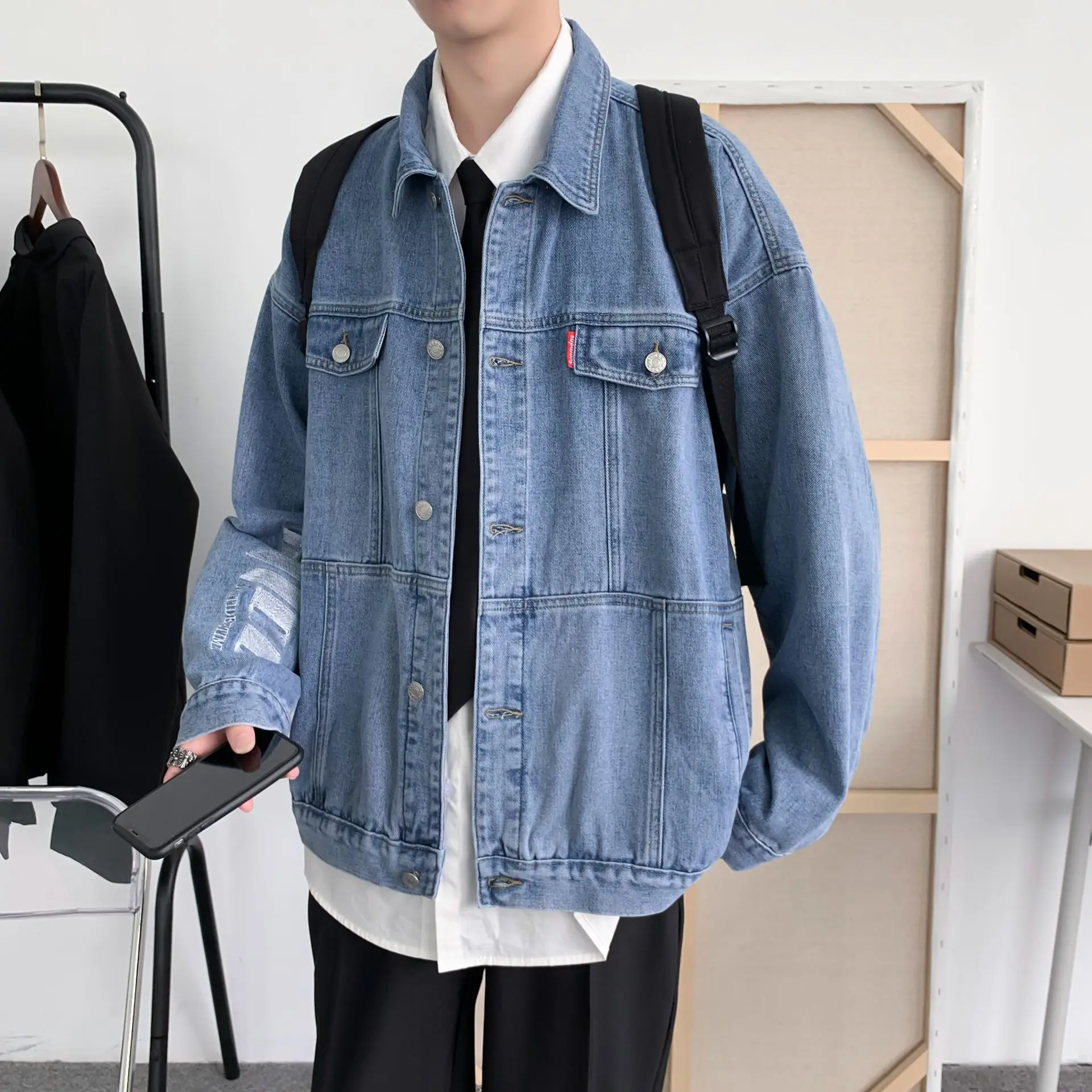 

Denim Jacket Men's Autumn Casual Jacket Loose Tooling Top