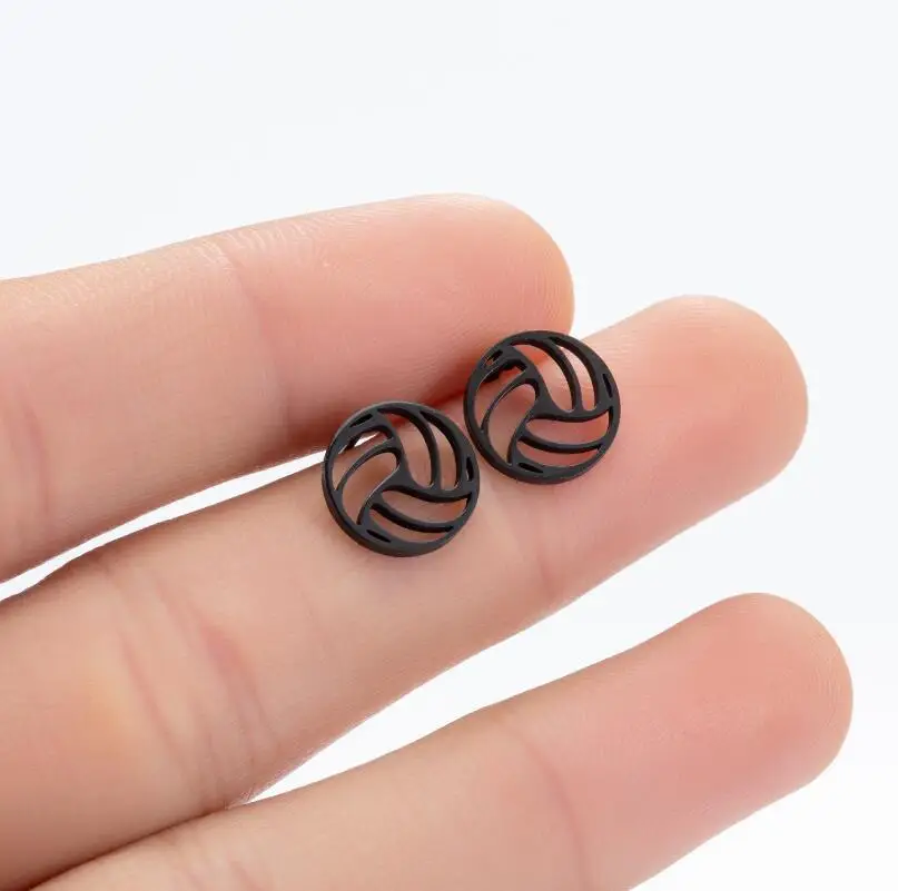 Punk Black Volleyball Earrings for Women Men Stainless Steel Fashion Geometric Ball Shape Stud Earrings Sport Jewelry Club Gifts