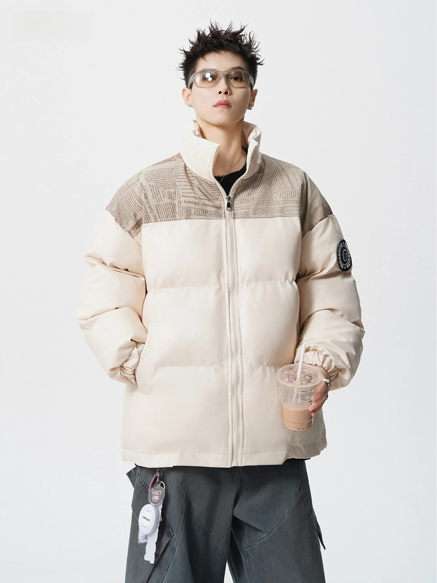 Bla بولي Leather جلد Thiened الشتاء Jaet الرجال معطف القطن فضفاض الخبز Sle الشباب العصرية العلامة التجارية الجديدة 2025 ملابس خارجية غير رسمية #4