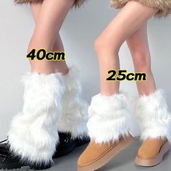 Women Faux Fur Leg Warmers Y2K Punk Winter Warm Plush Thickening Jk Leggings Boots Cover Lolita Harajuku Party Long Leg Socks