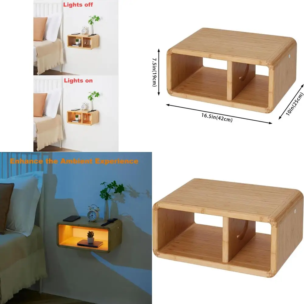 

Solid Wood Farmhouse Nightstand with Magnetic Storage, Modern LED-lit Bedside Table for Bedroom