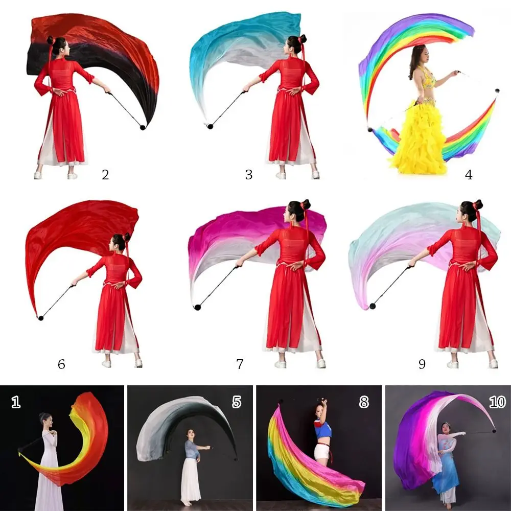 Palline di danza del ventre regolabili velo di seta imitazione seta accessori per danza del ventre arcobaleno per thailandia/India/sfere a catena araba