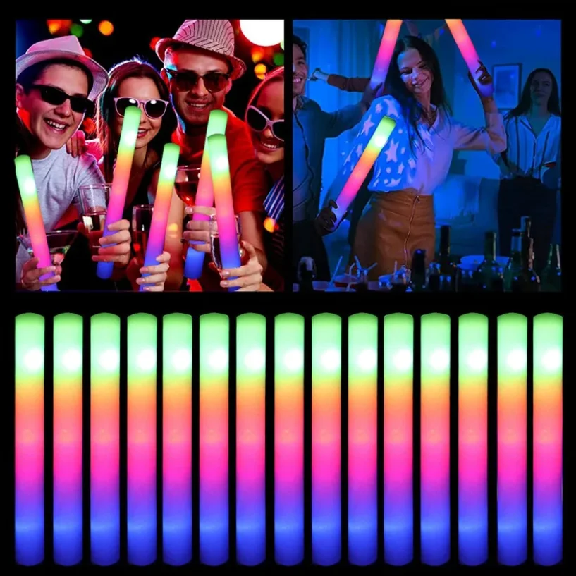 

15/30Pcs LED Glow Sticks Bulk Colorful RGB Glow Foam Stick Cheer Tube Dark Light for Xmas Birthday Wedding Party Supplies