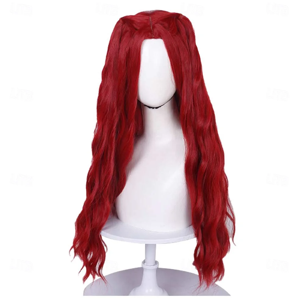 Synthetic Hair Fantasy Villain Heir Rebel Princess Descendants Wicked Wonderland Red Braided Cosplay Wig for Girls Kid Halloween