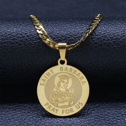 Archangel Saint Barbara Pray for Us Necklace for Women Men Gold Color Stainless Steel Amulet Medal Chain Jewelry colares N3017