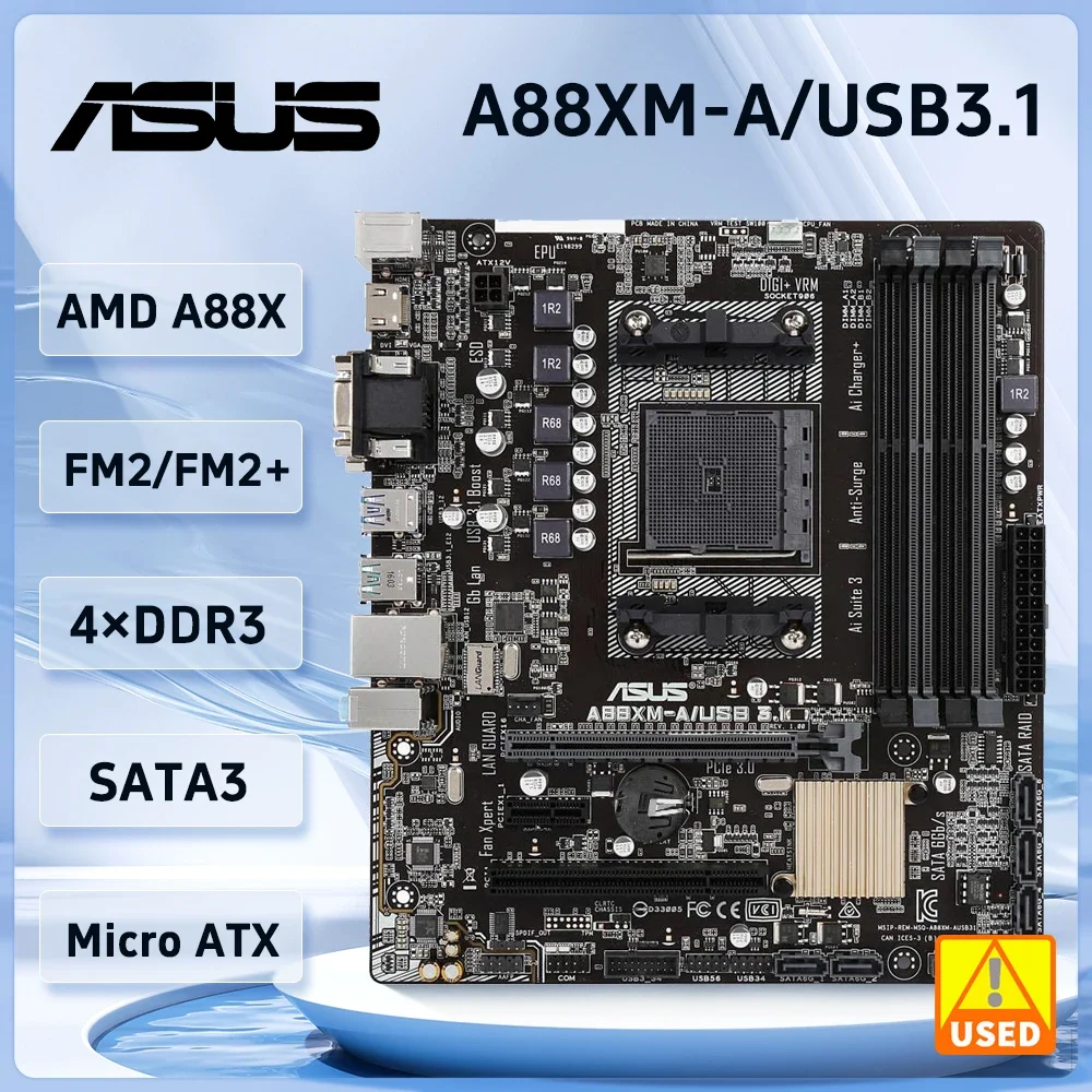 

Материнская плата ASUS A88XM-A/USB3.1 с разъемом FM2/FM2+ AMD A88X DDR3 32 ГБ PCI-E 3,0 USB3.0 Micro ATX с поддержкой процессора AMD A10-5800K A10-7800