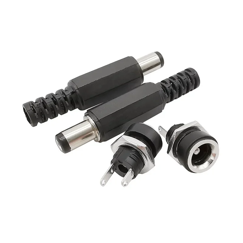 5Pairs 5.5 x 2.1mm DC Power Male Plug + Female Jack Socket Connectors Screw Nut Panel Mount Adapter 5.5*2.1 mm 12V 3A DC022