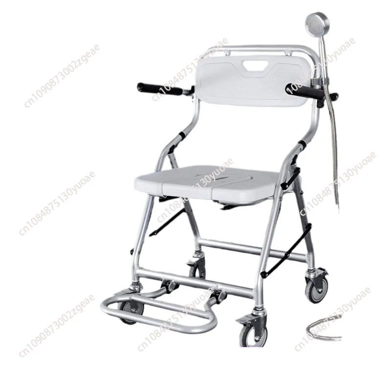 Foldable wheelchair for the elderly, shower toilet, paralyzed disabled bathing artifact