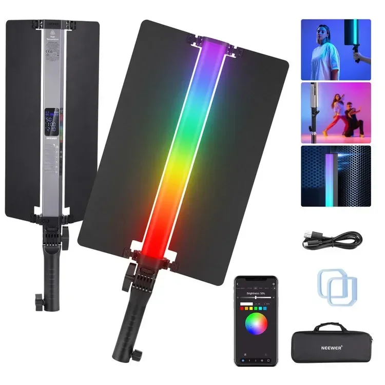 

2026 For NEEWER RGB2 296 LEDs 1860Lux/0.5m 2500K-10000K + 2.4G/APP Control Metal Barn Door for Photographic LED Tube Light Stick