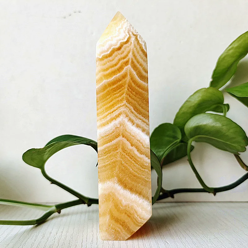 5A Decor Natural Crystals Golden Steatite Stones Tower Room Decoration Fancy Calcite Witchcraft Energy Reiki healing Wand Point