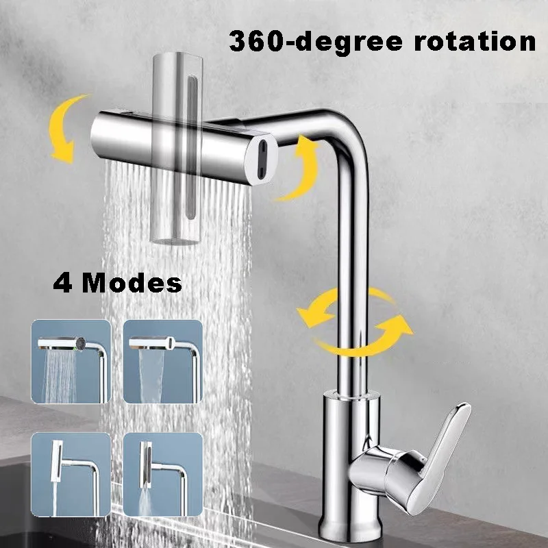 Single Handle 4 Function Waterfall Sink Faucets Mixer Kitchen Tap for Hotel Apartment