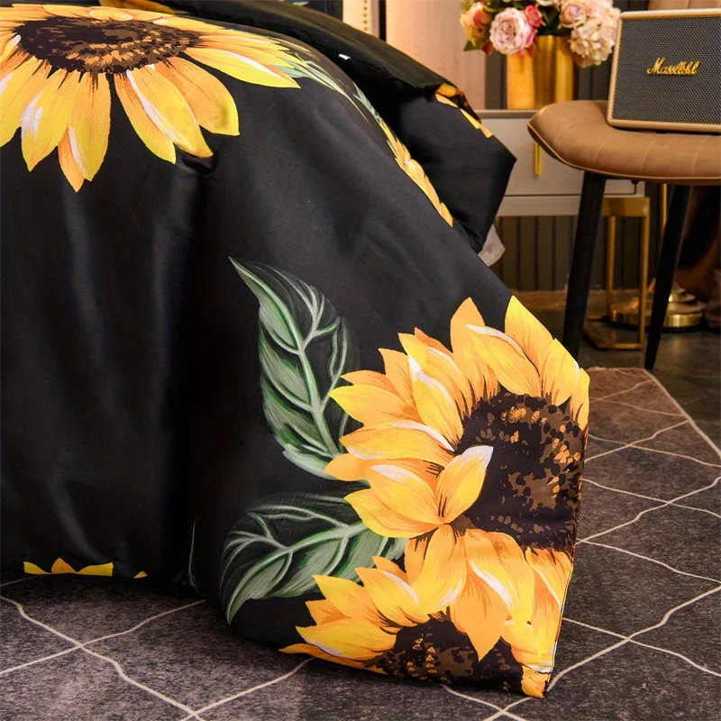 3D floral Duvet Cover Size for Women Yellow Flowers Bedding Set Sunflower Pattern Decor 1 Duvet Cover 2 Pillowcases