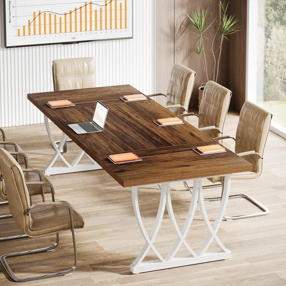 

Conference Table for 6-8 People,70.86-Inch Rectangle Conference Table Meeting Seminar Table with Unique Curved Metal Support