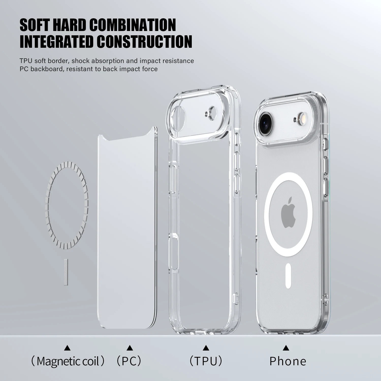 KEYSION Odporne na wstrząsy przezroczyste etui MagSafe do iPhone 17 Air HD Clear TPU + PC Magnetyczna bezprzewodowa ładowarka Tylna obudowa telefonu — zdjęcie produktu 6