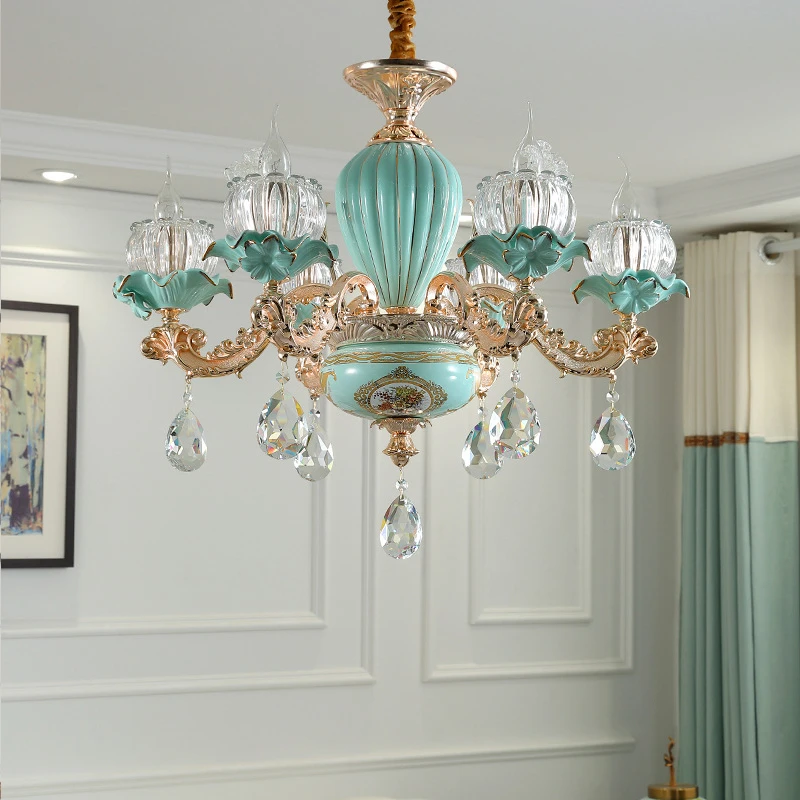 

European Style Retro Restaurant Chandelier Modern Luxury Living Room Crystal Lamps Hotel Tea House Ceramic Flower Chandelier