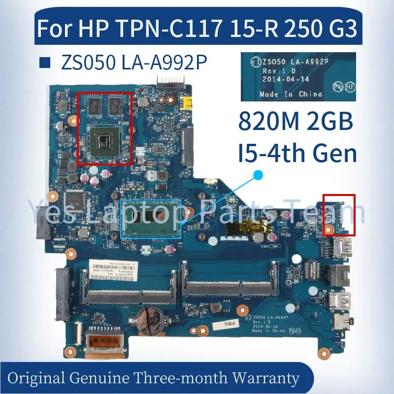 Imagem -02 - Placa-mãe para Notebook hp La-a992p Tpn-c117 15-r 250 g3 Zs050 760970501 780120001 777215-001 801322-001 820