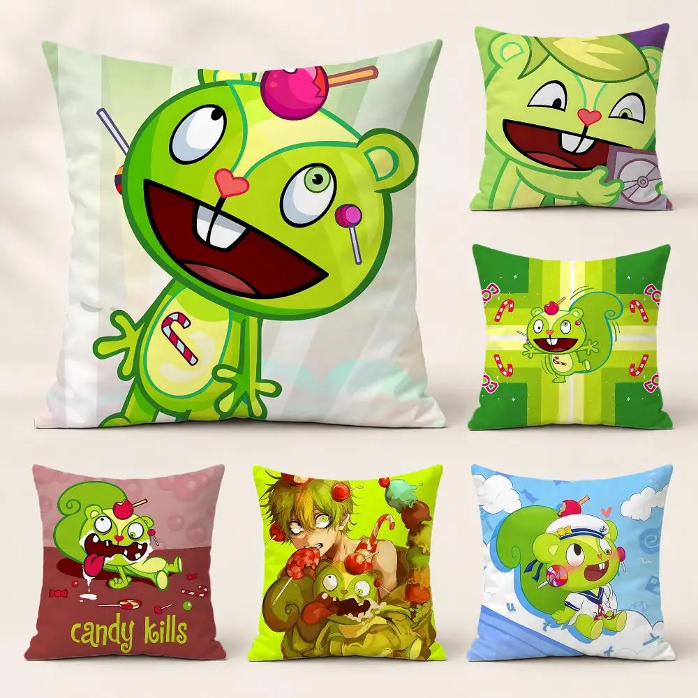 anime Happy Tree Friends Cushion Cover Pillow Short Plush Pillow Warm Simple Style for Living Room Bedroom Gift Giving