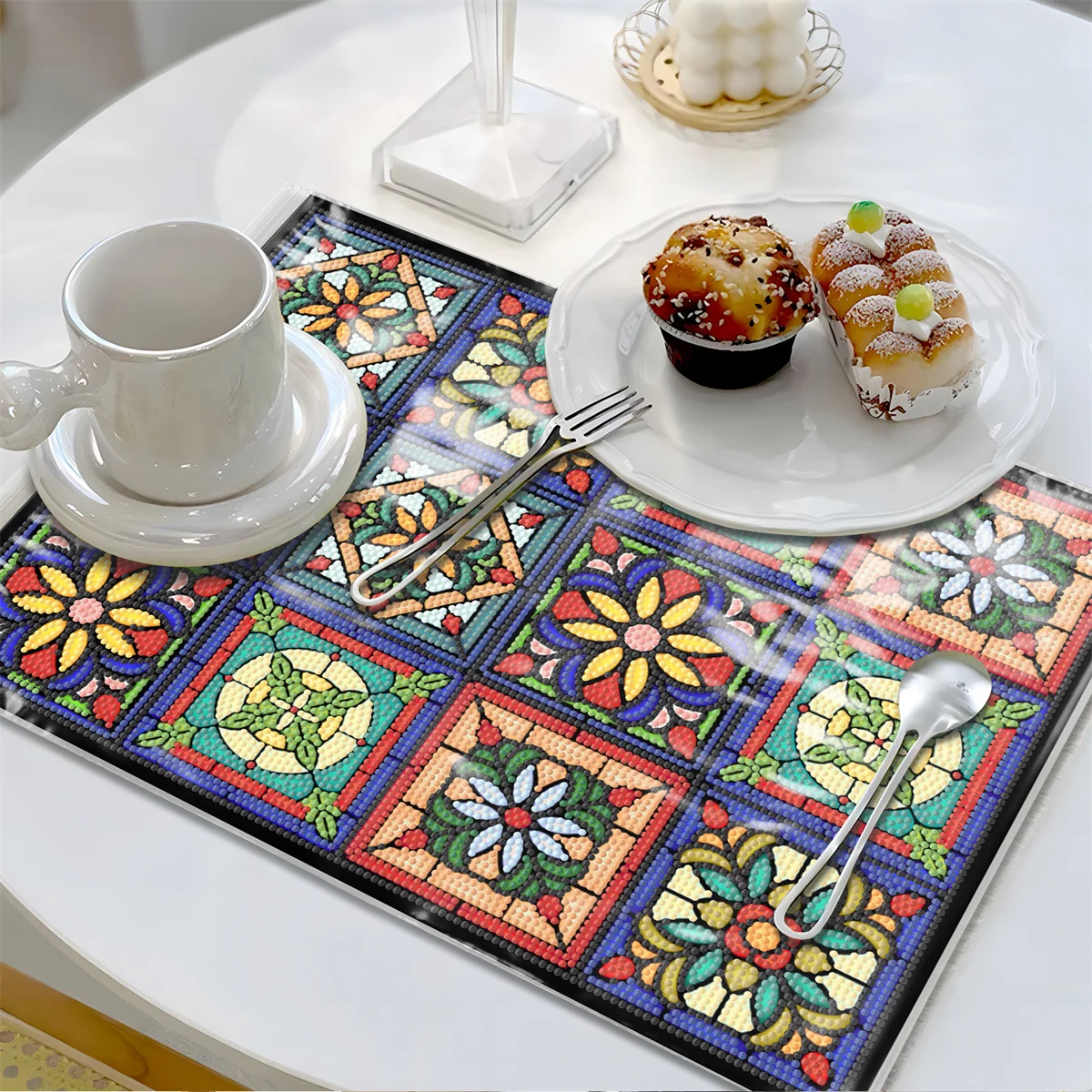 2024 New Mosaic Embroidery 5d Diamond Painted Meal Mat DIY Gift Kitchen Restaurant Tableware Mat Desktop Anti scalding Mat