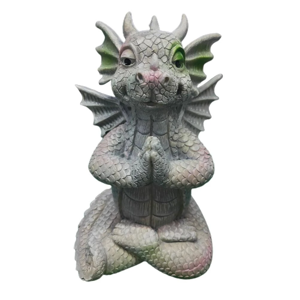 1PCs Garden Dragon Statue Cute Baby Dragon Blink Yoga Dragon Baby Statue Grey