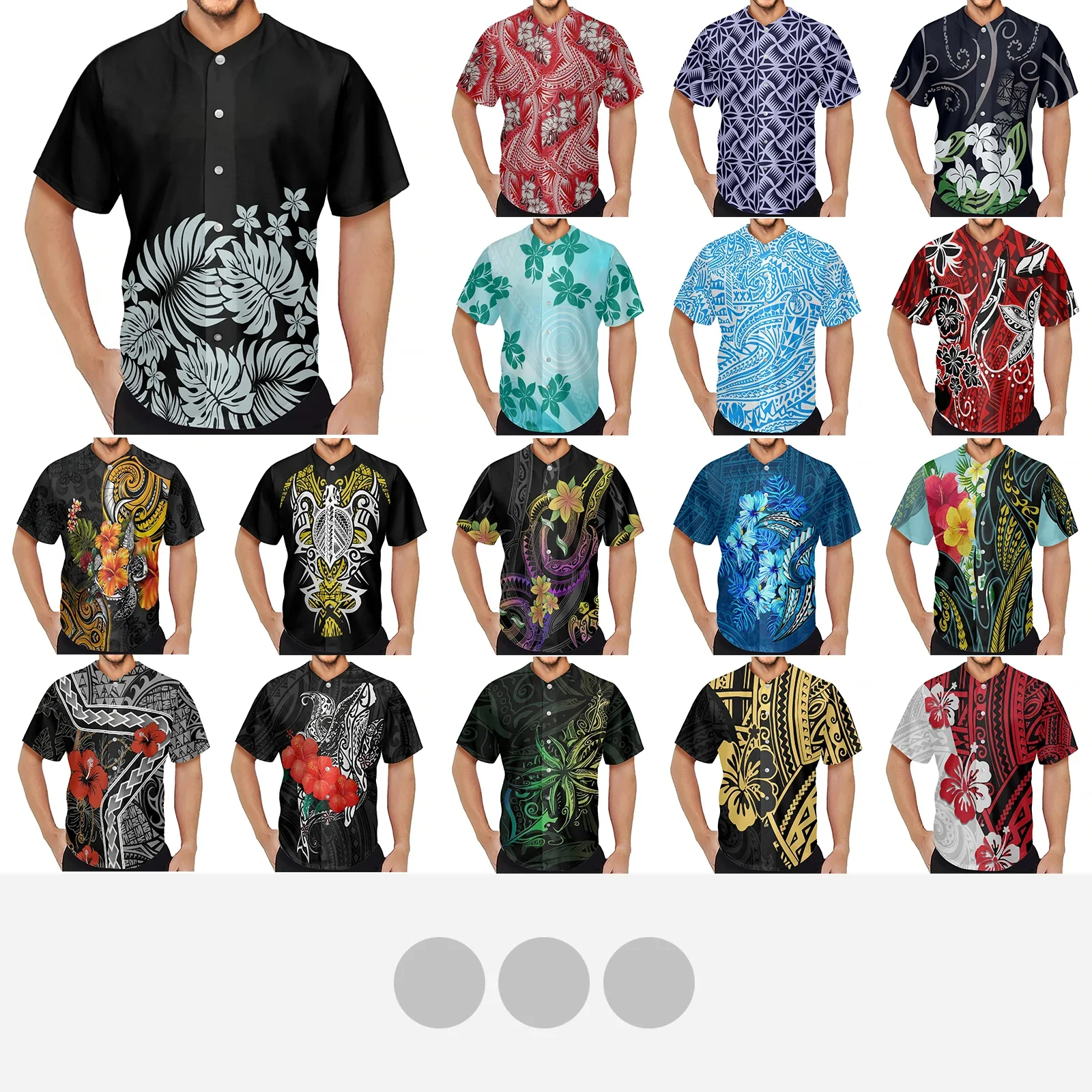 Polynesian Tribal Fijian Totem Tattoo Fiji Prints Men's Shirt Fashion Button Short Sleeve Casual Quick Dried Baseball Jersey