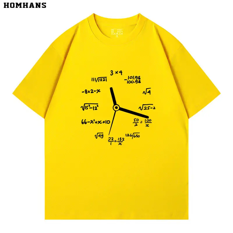 Mathematical Formula Clock Creative Design Sense Pure Cotton Printed Men's and Women's Clothing New Fashionable Casual T-shirt
