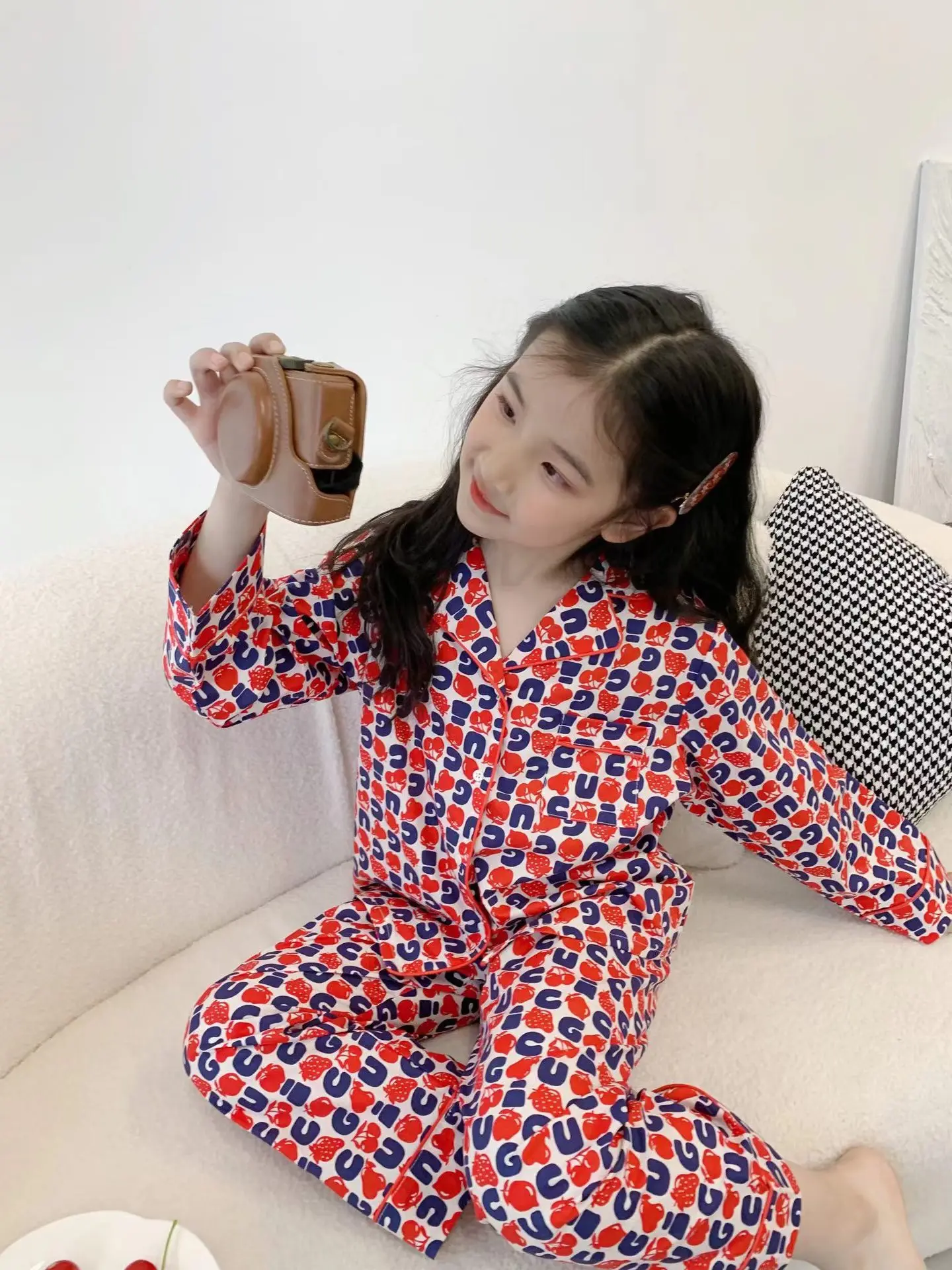 

2024 Ss Kids Pajamas Sets Girls Cute Print Long Sleeve Sleepwear Clothing Sets