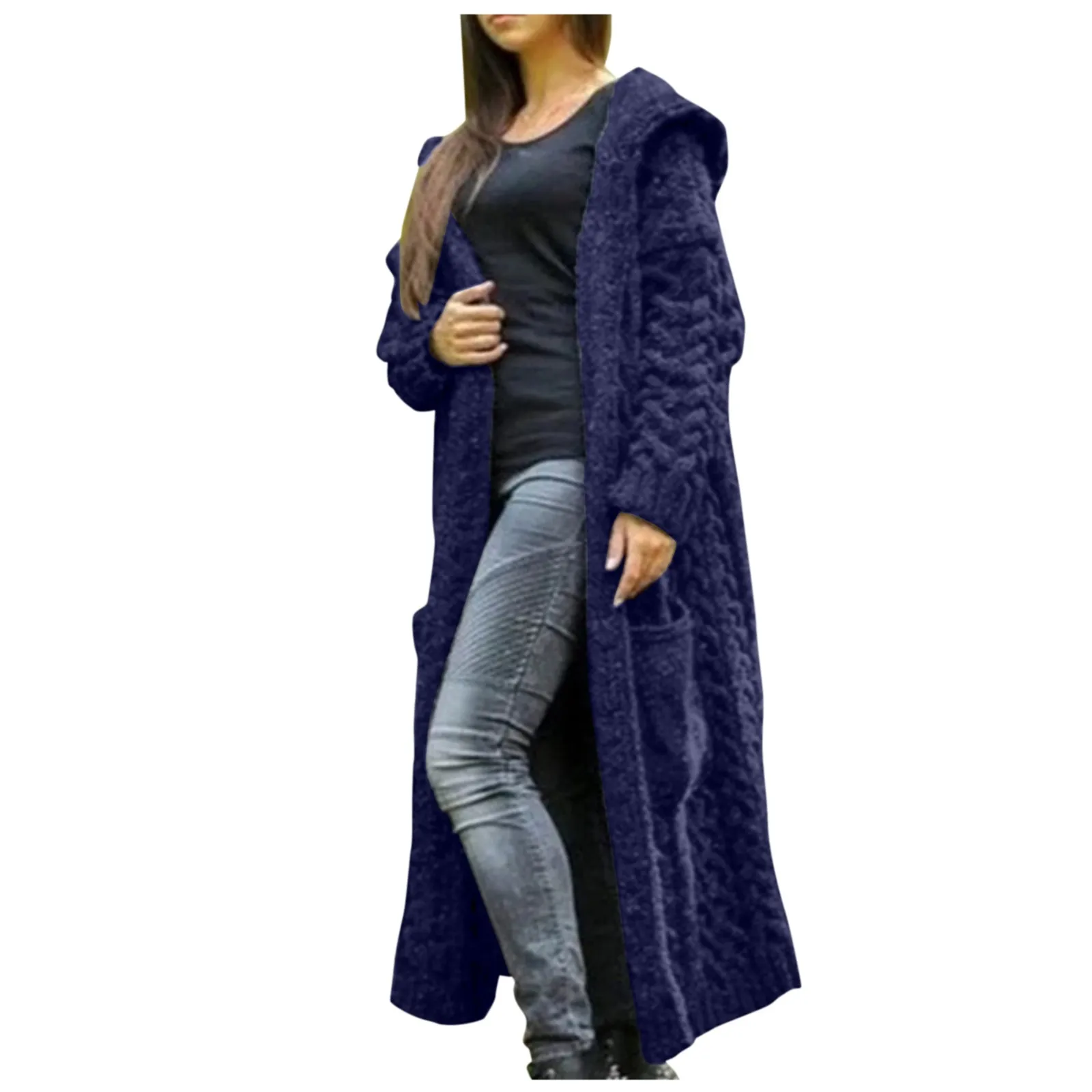 

Women's Cardigan Sweater Coat Solid Color Long Sleeve Knit Hooded Overcoat Loose Elegant Plus Size Ladies Warm Sweaters Cardigan