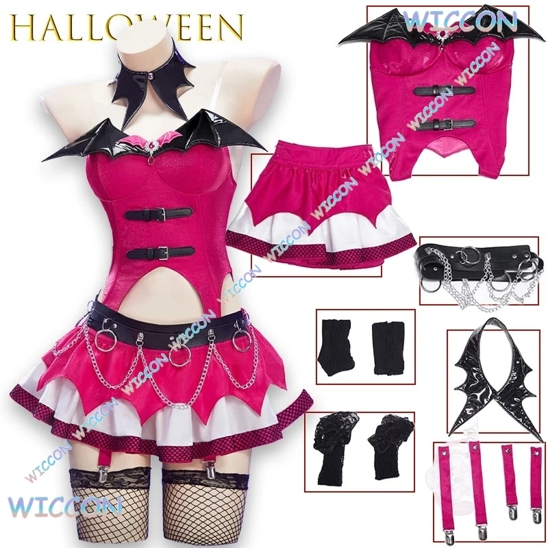 

Uniform@Rose Red Vampire Idol Mini Dress Cosplay Costume Anime Game Character Outfit Bat Halloween Sexy Jirai Kei Christmas Kawa