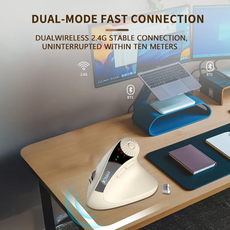 Wireless 2.4G Bluetooth Dual-Mode Ergonomic Design Vertical Mouse Office Stylish Slient Click Optical Mouse For PC Computer