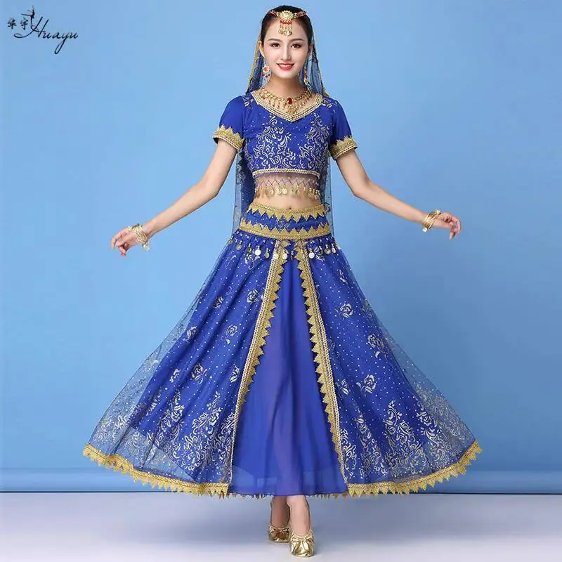 

Indian Dance Exotic Style Costume Tianzhu Girl Short Sleeve Sari Stage Annual Meeting Performance Outfit Long Dress Set