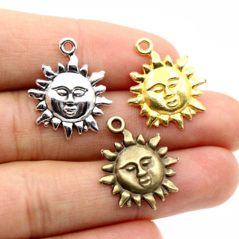 21x17mm 15pcs Antique Silver Plated Gold plated Bronze Sun Handmade Charms Pendant:DIY Jewelry Findings for bracelet necklace