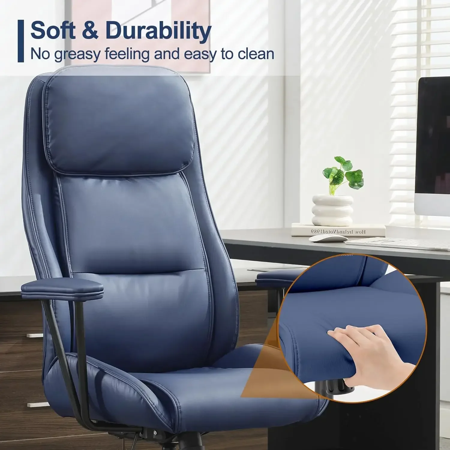 [할인된 가격, 핫 세일! ]모던 모던 가죽 사무실 의자, 요추 지지대가 있는 인체공학적 홈 오피스 책상 의자, 하이백 S