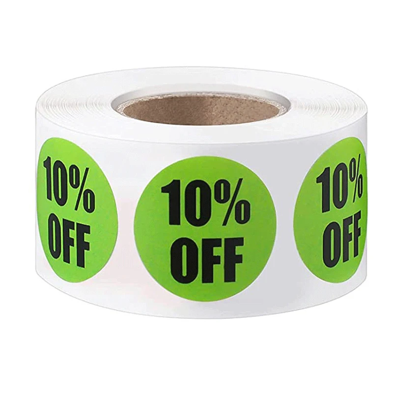 500Pcs/Roll produkt rabat naklejki etykiety 2.5cm/1 cal okrągłe naklejki na odzież/kapelusz zaopatrzenie małych firm 10%/20%/50% zniżki