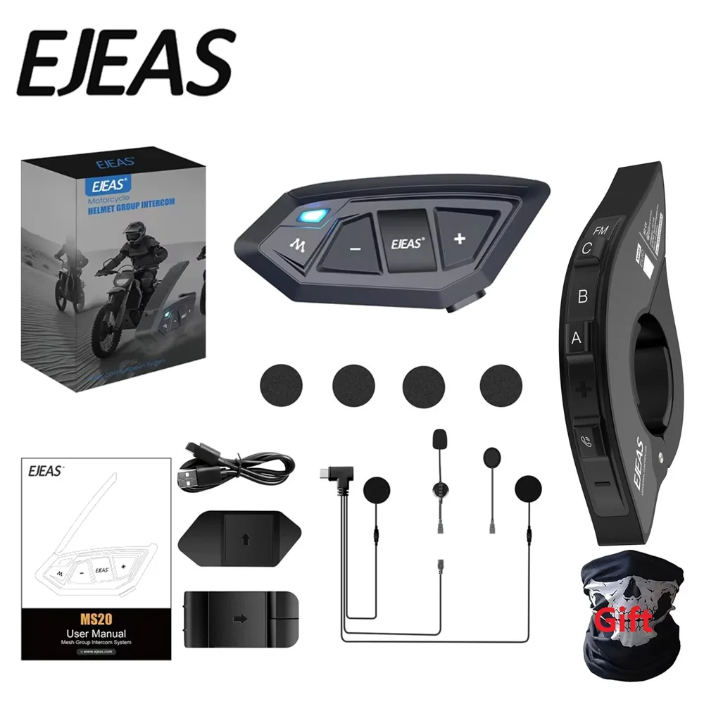 

EJEAS MS20 Motorcycle Helmet Bluetooth Intercom Headset Mesh Interphone Communicator Music Sharing FM Waterproof Riding APP