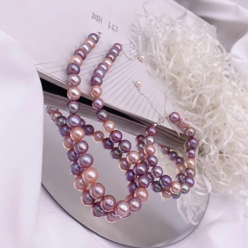 Minar Dainty Pink Purple Contrast Color Baroque Freshwater Pearl Beaded Strand Bracelets for Women Real Gold Copper Accessories