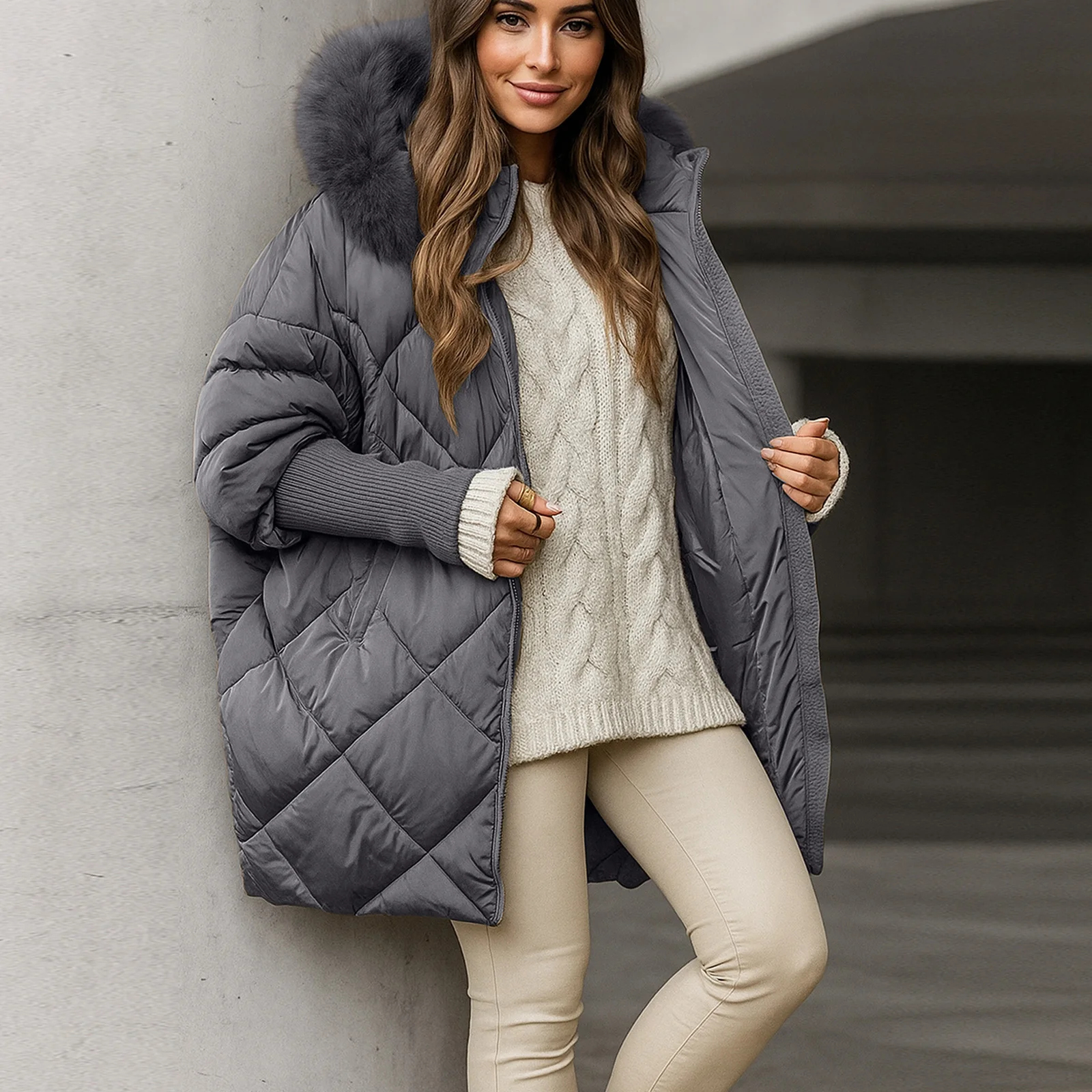 

Women'S Cotton Long-Sleeved Jacket Autumn And Winter Solid Color Hooded Women'S Jacket Practical Warm Outdoor Daily Casual