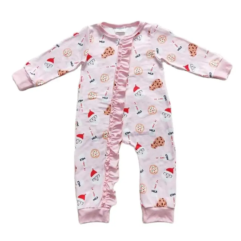 

Milk Cookie Santa Pink Zipper Long Sleeve Bodysuit