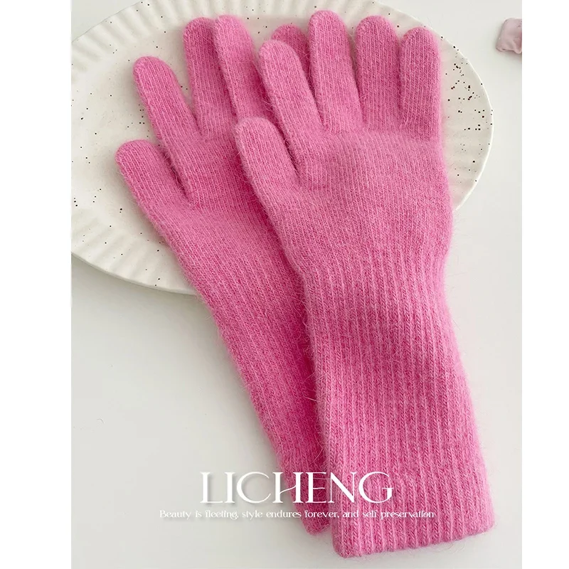 2024 New Rabbit Fur Long Gloves for Woman Winter Sold Knitted Finger Gloves High Quality