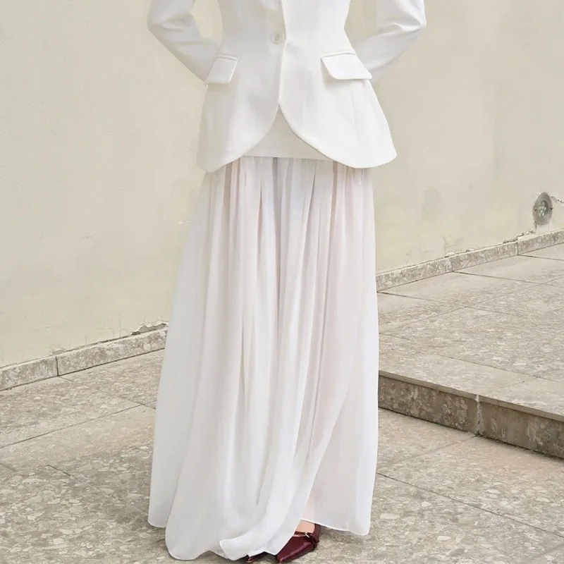 

Talenza White Casual Maxi Skirt Women's Fashion Solid See-Through Patchwork Skirt Summer Elegant Party Vacation Chic Women Skirt