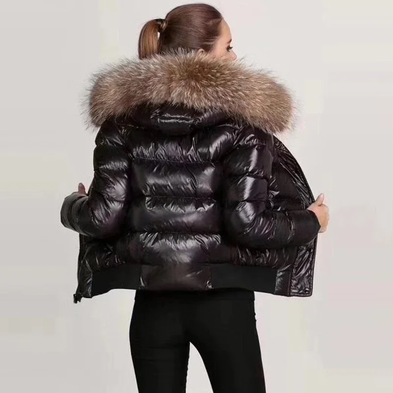 Parka en fourrure véritable imperméable pour femme, manteau court, veste femme, monochrome, noir, mode, chaud, élégant, hiver, 2024