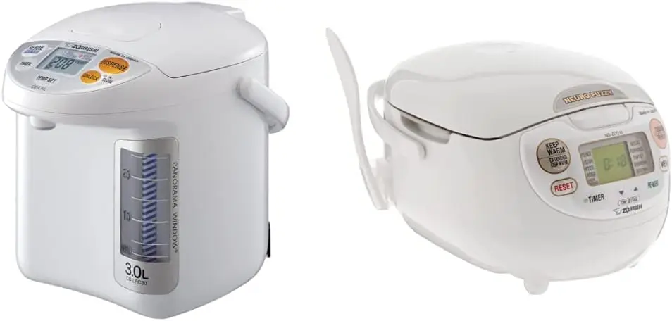 

Panorama Window Micom Water Boiler and Warmer, 101 oz/3.0 L, White & NS-ZCC10 Neuro Fuzzy Rice Cooker, 5.5-Cup, White